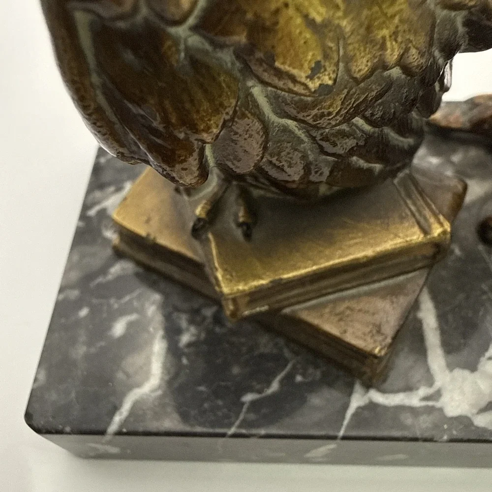 Antique Vienna Cold Painted Bronze Marble Owl Table Lighter Bergman Style